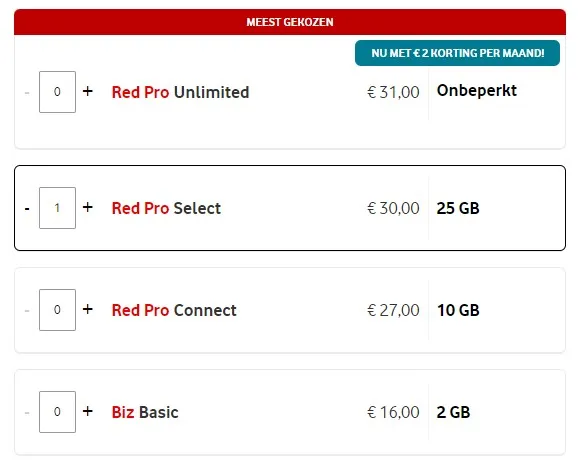 Vodafone.nl Tarief zakelijk 2022